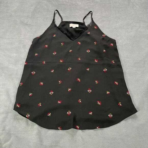 LOFT Outlet Camisole Top Size SP Black Floral‎ Lace Trim Tank Top Lined Petite - Picture 1 of 10